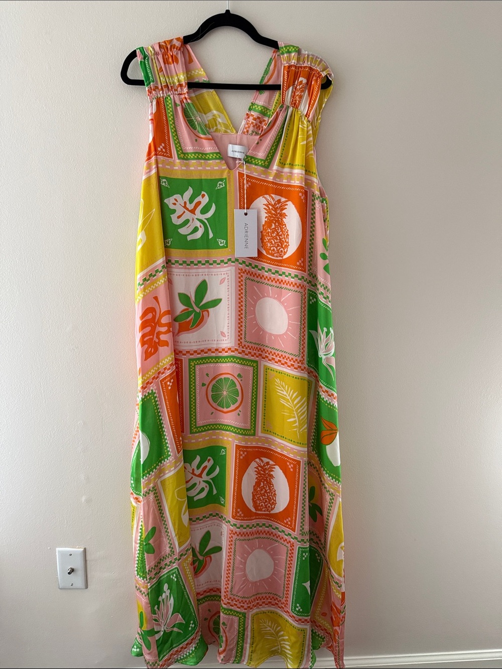 Adrienne Amalfi Ruched Strap Maxi Dress - Pink Green Orange Yellow